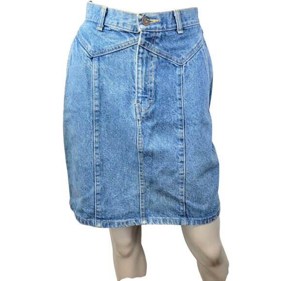 Vintage 80s Denim Mini Skirt Women Small 4 Light Wash Casual High Rise Blue Jean - Picture 5 of 14
